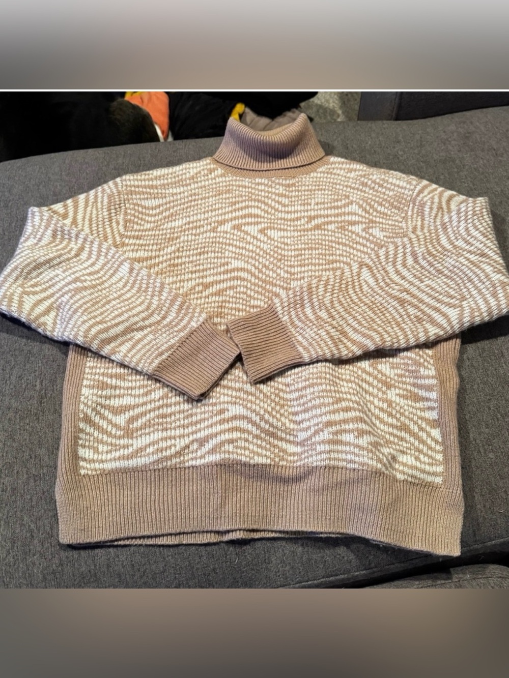 Club Monaco Taupe Patterned Zebra Turtleneck Sweater